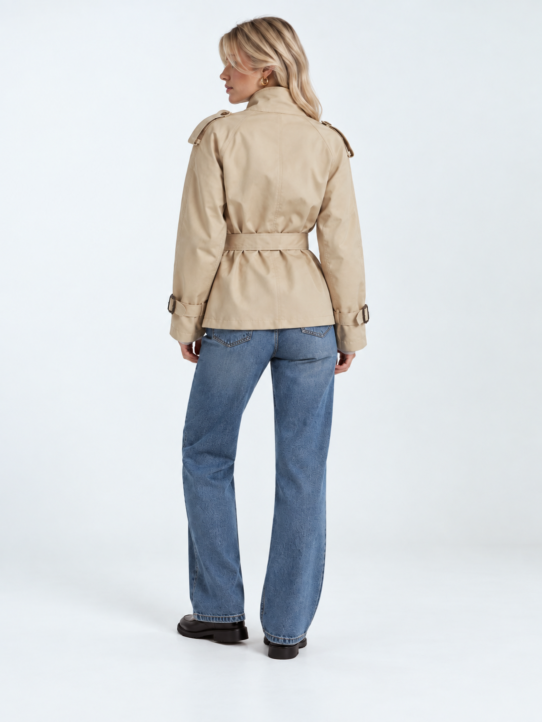 Womens Double Breasted Belted Trench Coat
