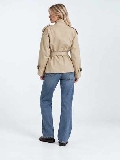 Womens Double Breasted Belted Trench Coat