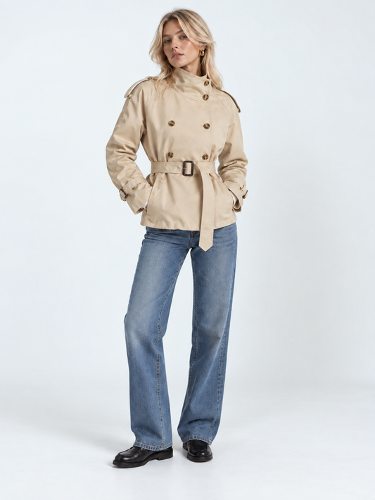 Womens Double Breasted Belted Trench Coat