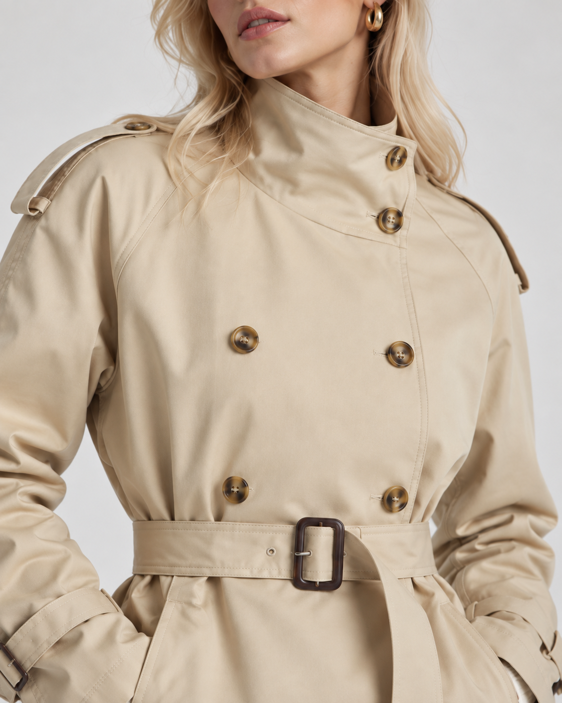 Womens Double Breasted Belted Trench Coat