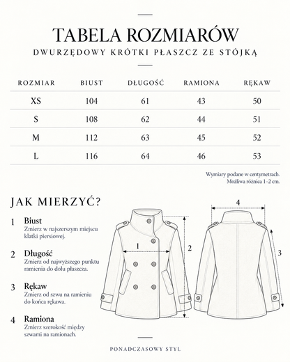 Krótki płaszcz dwurzędowy ze stójką