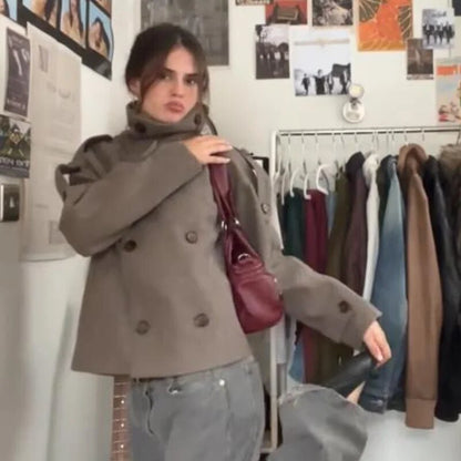 Womens Wool Blend Double Breasted Coat