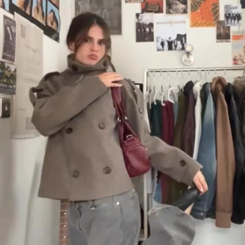 Womens Wool Blend Double Breasted Coat
