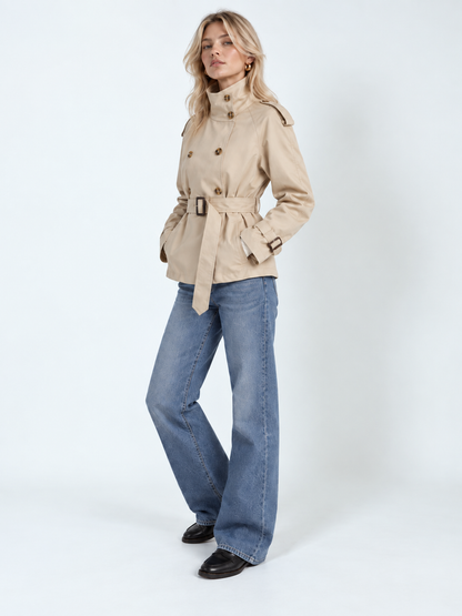 Womens Double Breasted Belted Trench Coat
