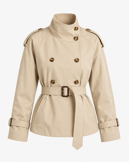 Womens Double Breasted Belted Trench Coat