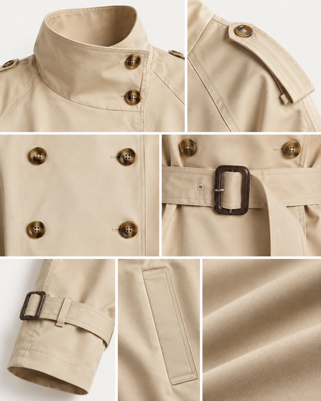 Womens Double Breasted Belted Trench Coat
